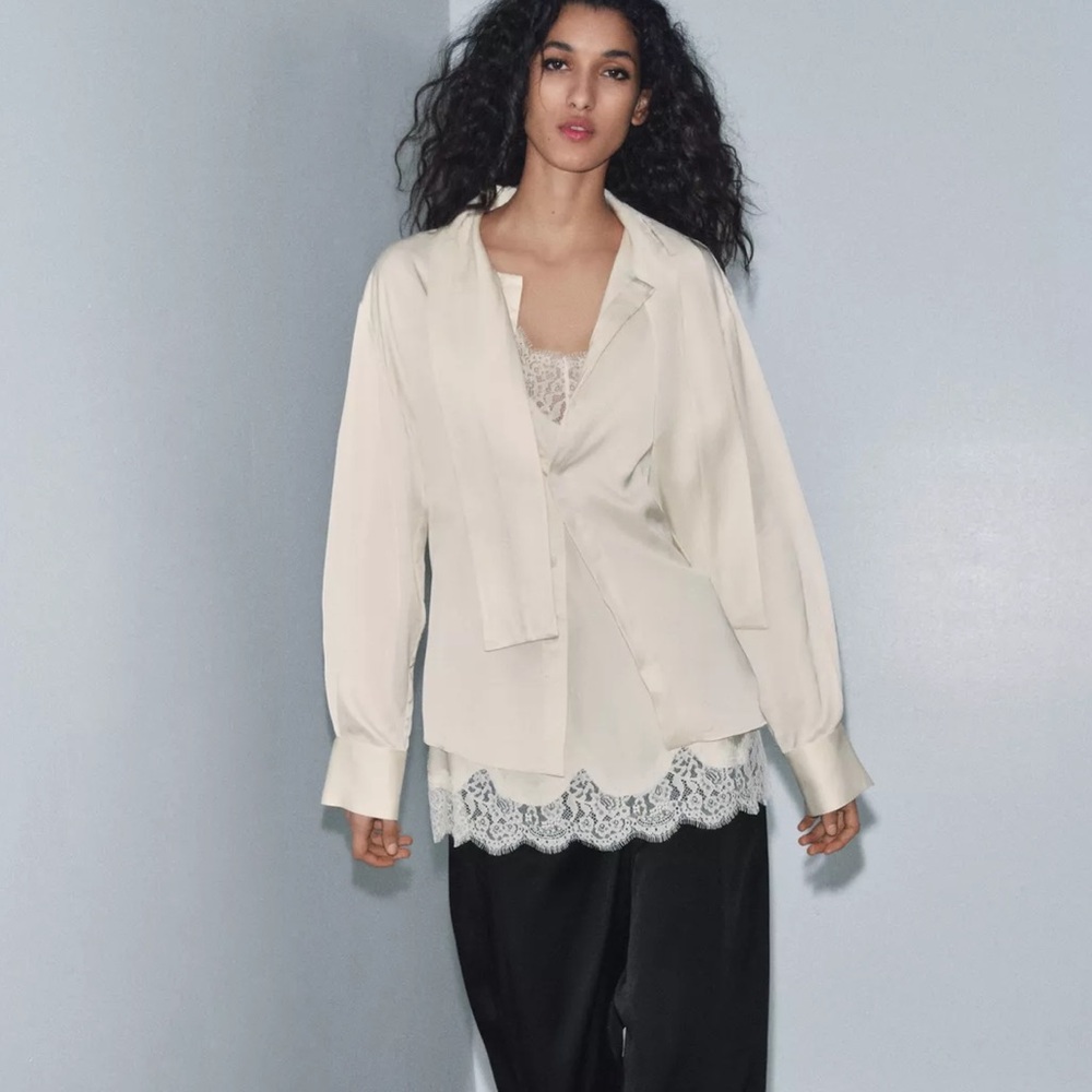 2 in 1 COMBINATION SATIN EFFECT BLOUSE ZW COLLECTION
